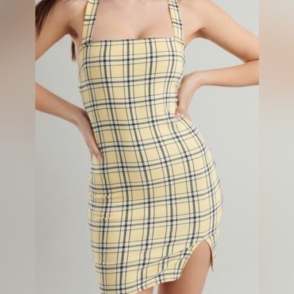 GARAGE yellow plaid dress worn once!